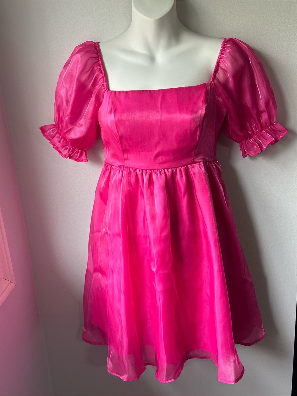 NEW Hot Pink Puff-Sleeve Mini Dress